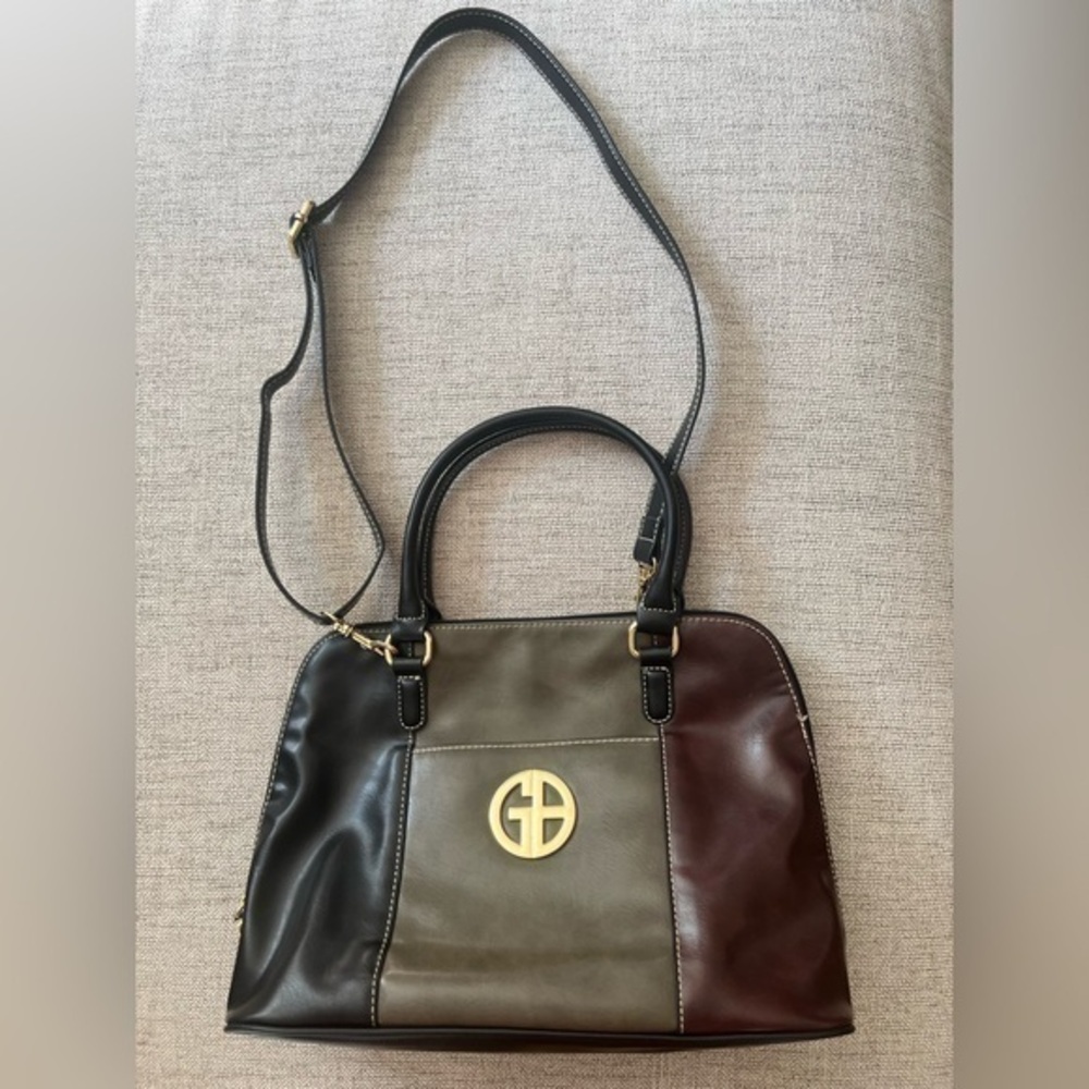 Giani Bernini Black Grey Maroon Leather Shoulder Bag Adjustable Strap Purse Tote